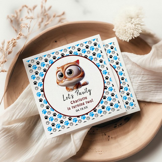 Guardanapo De Papel Vamos Pawty! Festa de segundo aniversário de Gato  (Criador carregado)