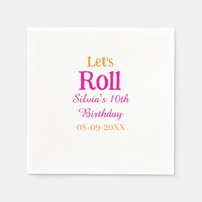 Guardanapo De Papel Vamos rolo feliz 10º aniversário adicione nome ret (Frente)