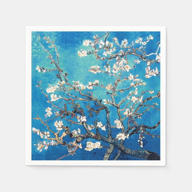 Guardanapo De Papel Van Gogh Almond Blossomo Turquesa brilhante (Frente)