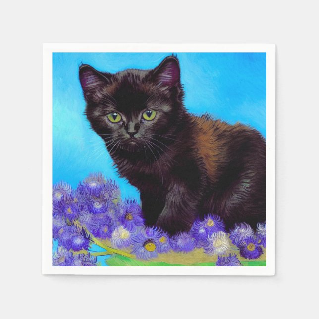 Guardanapo De Papel Van Gogh Cat e Flores (Frente)