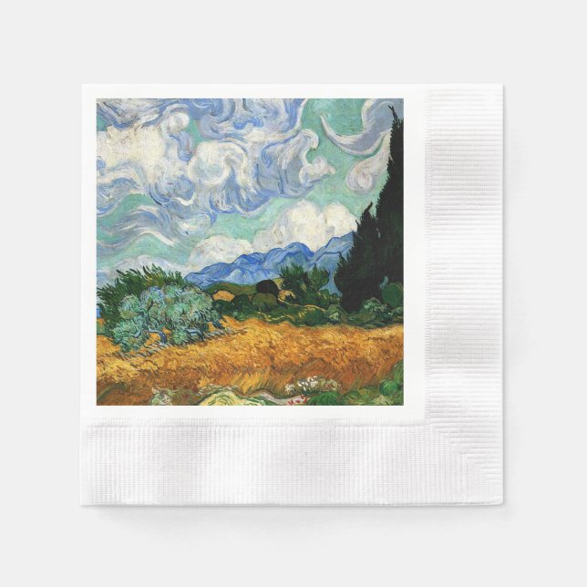 Guardanapo De Papel Van Gogh - Wheatfield com Cypress Tree (Frente)