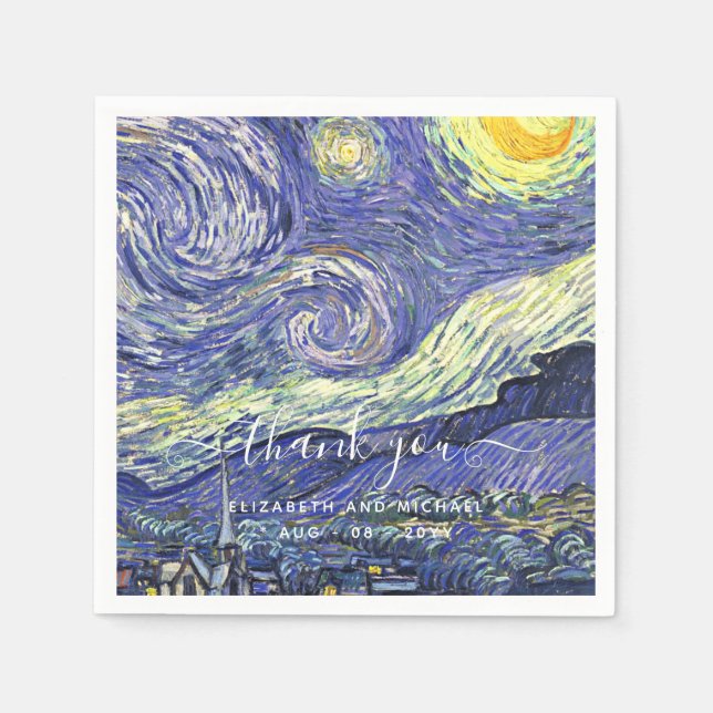 Guardanapo De Papel Van Gough Starry Night Obrigado Casamento (Frente)