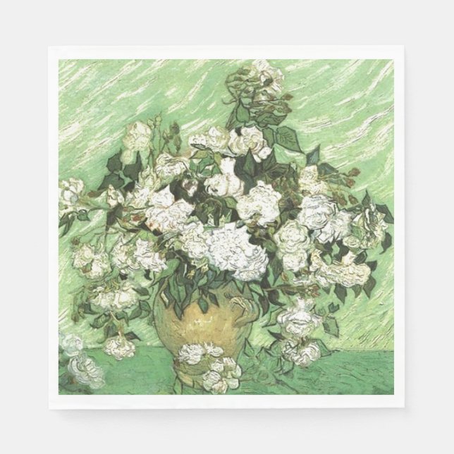 Guardanapo De Papel Vase com Rosas - Van Gogh (Frente)
