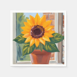 Guardanapo De Papel Vaso de Girassol Amarelo Aquarela Floral