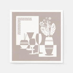 Guardanapo De Papel Vaso de pintura com flores e vidros de vinho