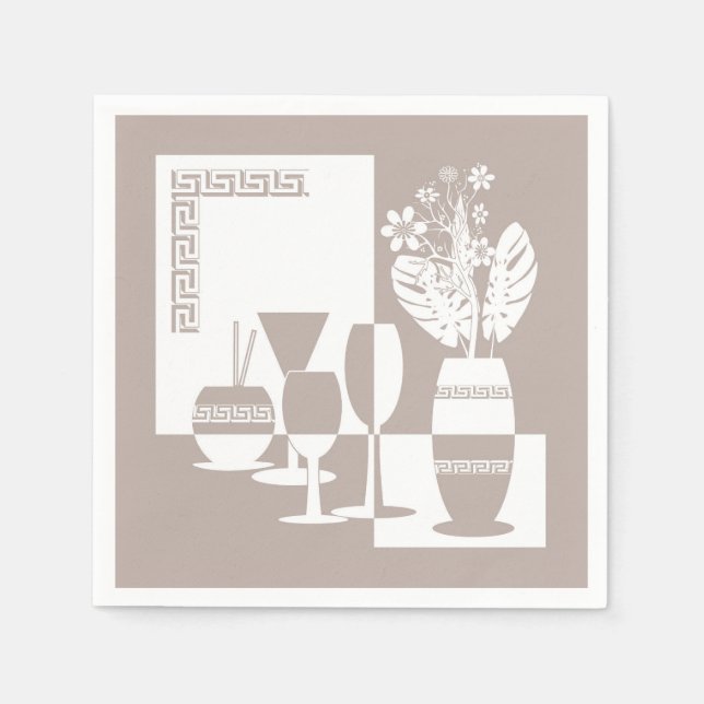 Guardanapo De Papel Vaso de pintura com flores e vidros de vinho (Frente)