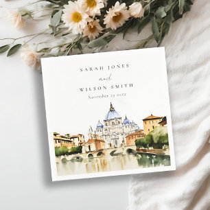 Guardanapo De Papel Vaticano Roma Itália Paisagem Aquarela Casamento