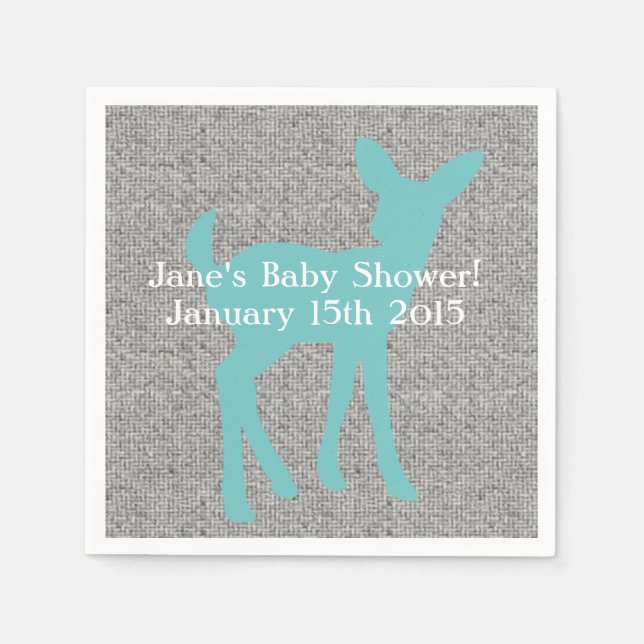 Guardanapo De Papel Veado-Bebê-Azul e Cinza Burlap Napkins (Frente)