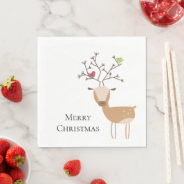 Guardanapo De Papel Veado de Natal Branco com Aves