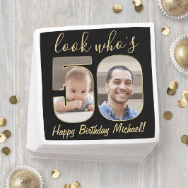 Guardanapo De Papel Veja quem é 50 Black & Dourado 2 Photo Happy Birth