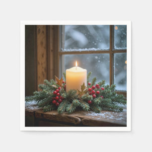 Guardanapo De Papel Vela De Natal Na Janela De Inverno
