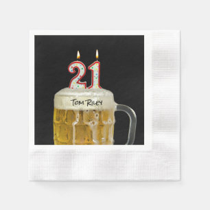 Guardanapo De Papel Vela do aniversário de 21 anos na cerveja