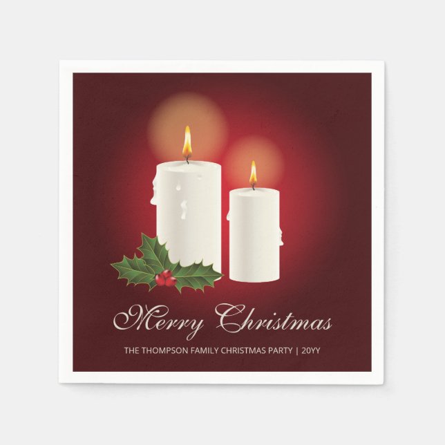 Guardanapo De Papel Velas de Natal Brancas em Vermelho com Texto Perso (Frente)