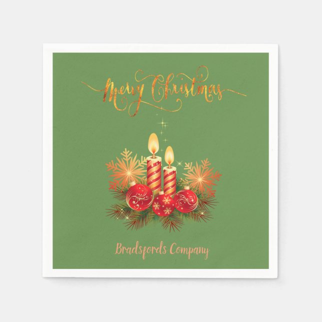 Guardanapo De Papel Velas de Natal Elegantes, Ramais de Árvores, Bolas (Frente)