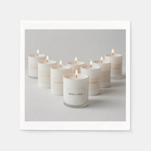 Guardanapo De Papel Velas minimalistas de linha branca com chamas minú