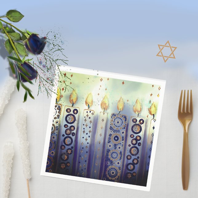Guardanapo De Papel Velas Ornamentais Whimsical Hanukkah (Whimsical Ornamental Candles Hanukkah Napkins)