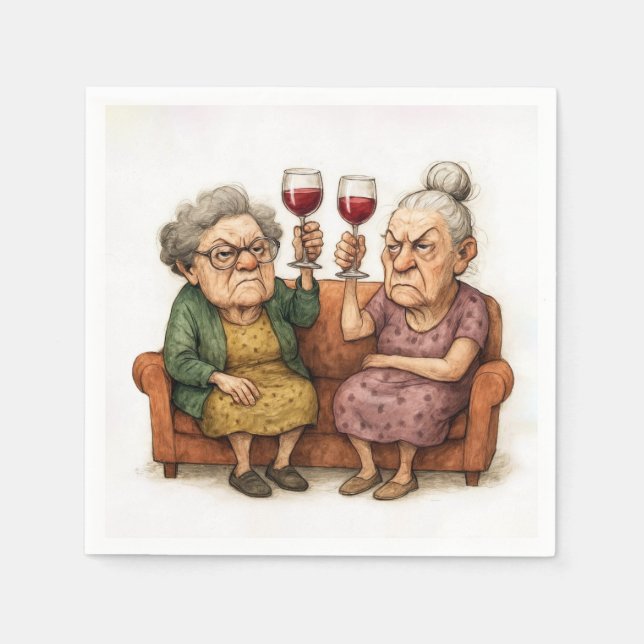 Guardanapo De Papel Velhas Mal-Humoradas Com Vinho Tinto (Frente)