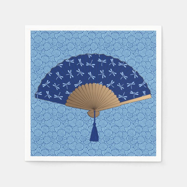 Guardanapo De Papel Ventilador Japonês, Padrão de Dragonfly, Azul Coba (Frente)