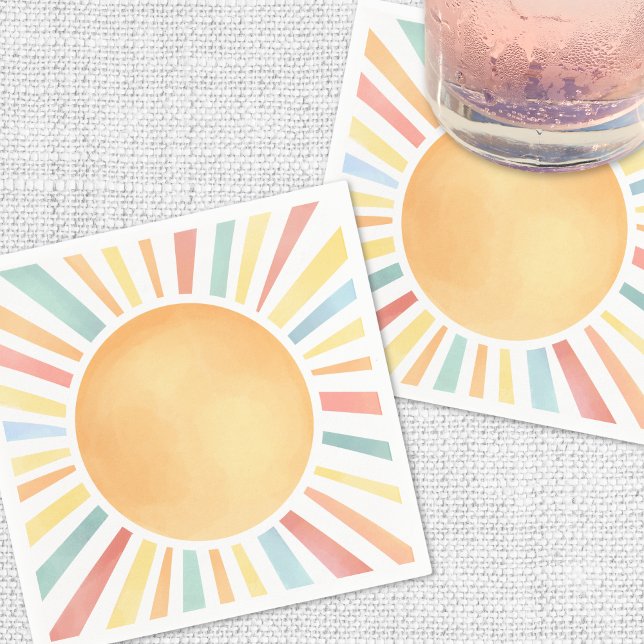 Guardanapo De Papel Verão Colorido Sol Brilhante (Sunshine Colorful Summer Sun Napkins)