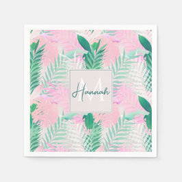 Guardanapo De Papel Verão Tropical Rosa Mint Palm Foliage Greenery