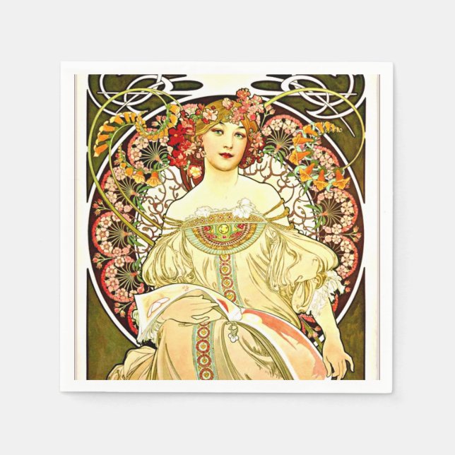 Guardanapo De Papel Verdadeiro, pintura de arte de Alfons Mucha (Frente)