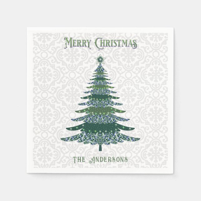 Guardanapo De Papel Verde-Árvore de Natal Moderno Personalizado (Frente)