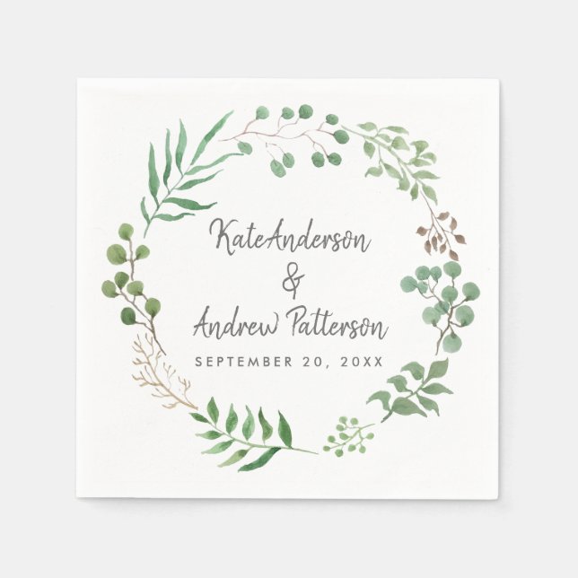 Guardanapo De Papel Verde Botânico | Folha | Casamento (Frente)