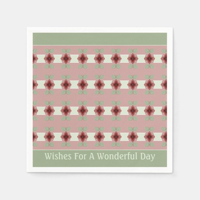 Guardanapo De Papel Verde Claro E Pinks (Frente)