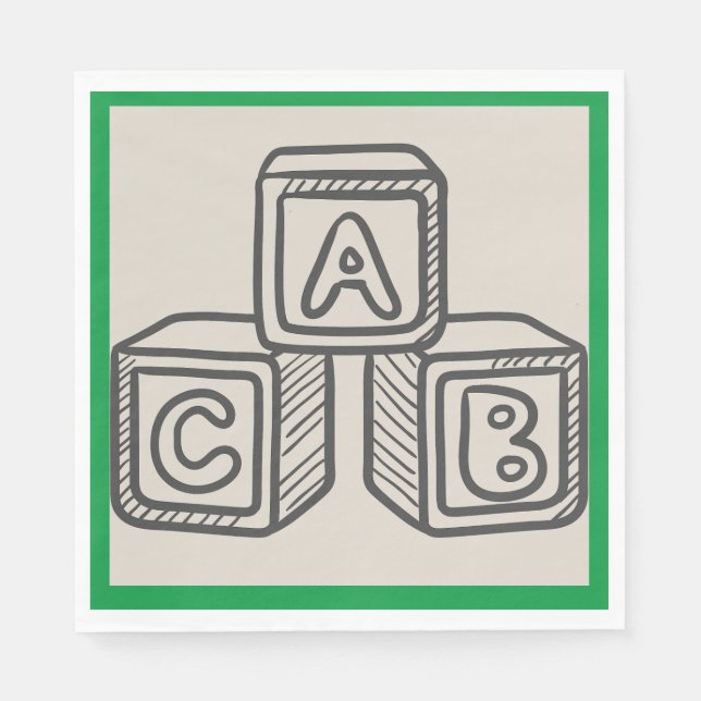 Guardanapo De Papel Verde com Alphabet Blocks Chá de fraldas Lunchee (Frente)
