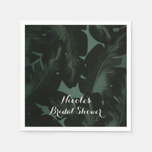 Guardanapo De Papel Verde e Preto Chic Folhas Tropicais Casamento