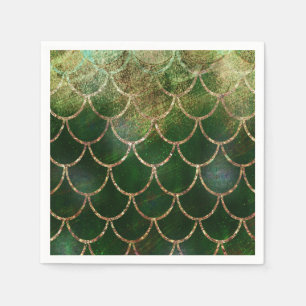 Guardanapo De Papel Verde & escalas de peixes Dourados da sereia do