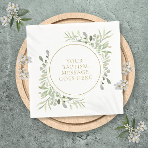 Guardanapo De Papel Verde Eucalipto Aquarela Batismo Crisma