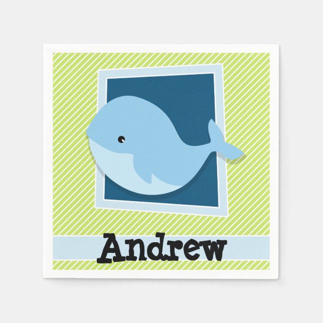 Guardanapo De Papel Verde limão de Baleia Azul; e Stripes Brancas (Frente)