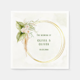 Guardanapo De Papel Verde-Oliva Elegante e Casamento Dourado