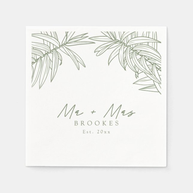 Guardanapo De Papel Verde Sálvia Simples Botânica Desenhada à Mão (Frente)