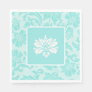 Guardanapo De Papel Verde-teal,impressão de damasco de vinheta azul
