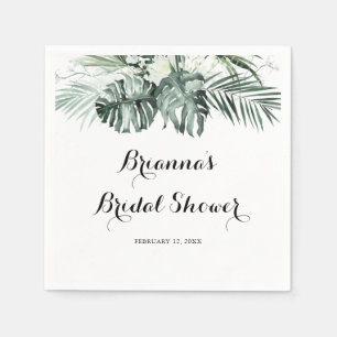 Guardanapo De Papel Verde Tropical Chá de panela Floral Branco