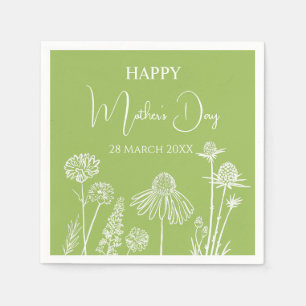 Guardanapo De Papel Verdes Flores Selvagens Desenhadas Feliz Dia das M