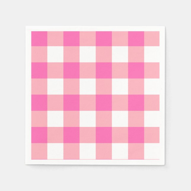 Guardanapo De Papel Verificações de Xadrez Gingham Grandes e Rosa (Frente)