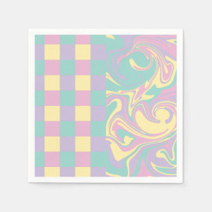 Guardanapo De Papel Verificações e espirais Pastel Rosa, Amarelo, Púrp