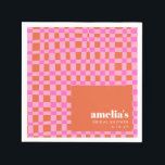 Guardanapo De Papel Verificador Abstrato Rosa Laranja Chuveiro de Noiv<br><div class="desc">Guardanapos de Chuveiro de Noiva Personalizados com Arte Xadrez Abstrata Rosa Laranja</div>