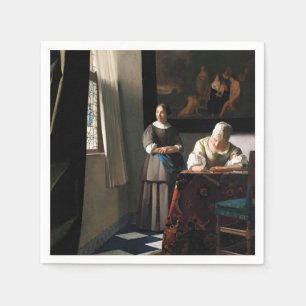 Guardanapo De Papel Vermeer - Senhora Escrevendo uma carta com sua aju