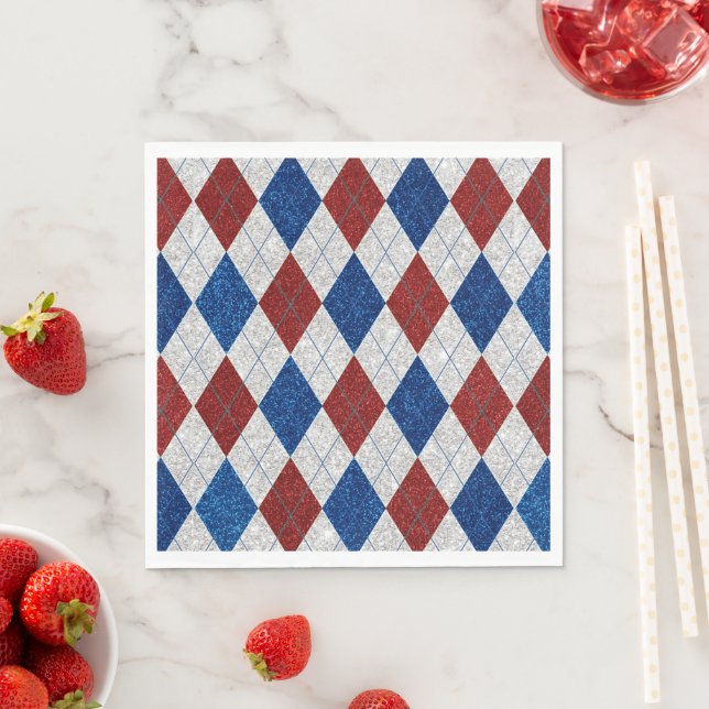 Guardanapo De Papel Vermelho, Branco, Azul Argyle Glitter 4 de Julho (Insitu)