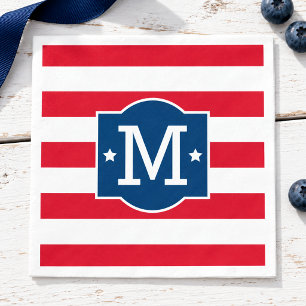 Guardanapo De Papel Vermelho Branco Azul Patriótico Monograma Inicial