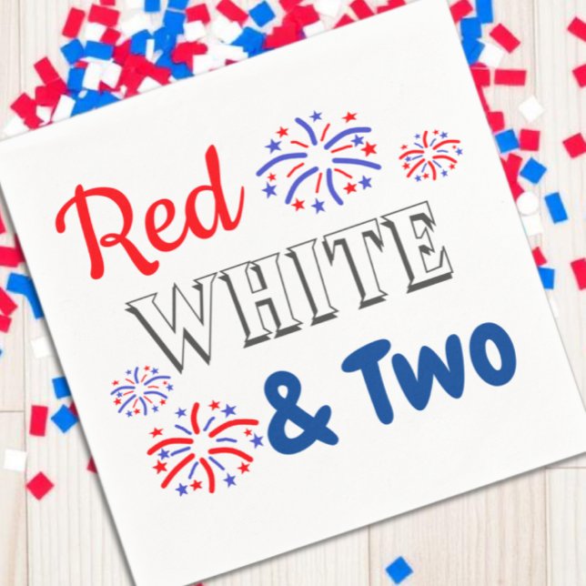 Guardanapo De Papel Vermelho Branco & Dois 2º Aniversário (Criador carregado)