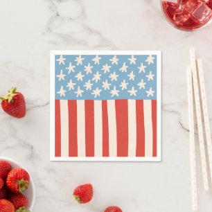 Guardanapo De Papel Vermelho Branco e Azul Estrelas e Listras Churrasc