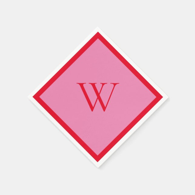 Guardanapo De Papel Vermelho Brilhante e Rosa Monograma (Canto)