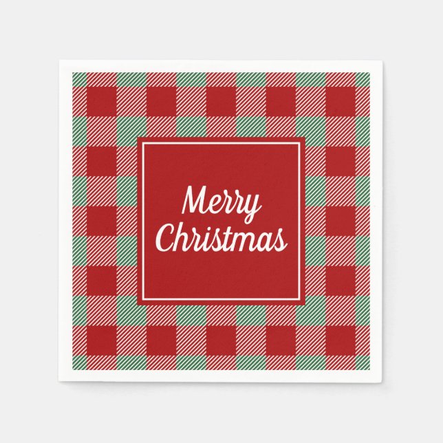 Guardanapo De Papel Vermelho Clássico Xadrez Feliz Natal (Frente)