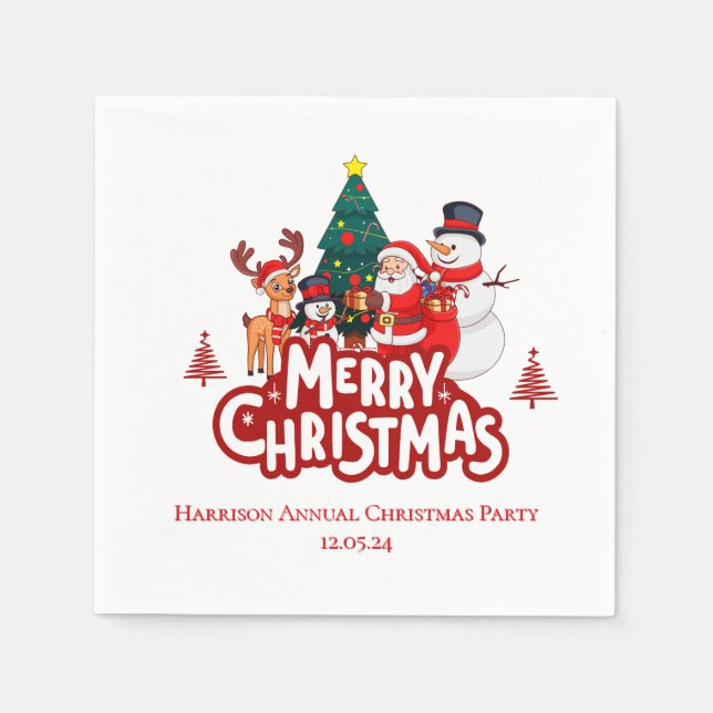 Guardanapo De Papel Vermelho e Branco Feliz Natal (Frente)