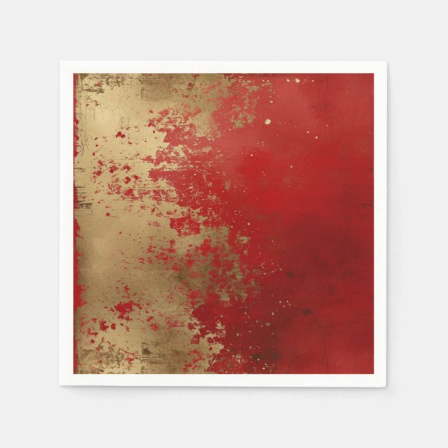 Guardanapo De Papel Vermelho e Dourado Grunge (Frente)